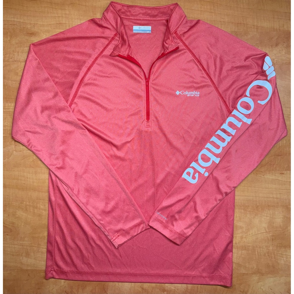 Columbia PFG Omni-Shade Quarter Zip Pullover Mens Small Salmon Red Fishing Shirt